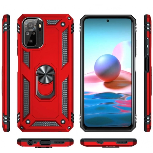 Xiaomi Redmi Note 10s Kılıf Silikon Zırhlı Standlı Yüzüklü Mıknatıslı Tank Kapak - Gümüş