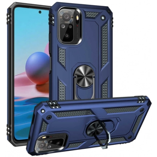Xiaomi Redmi Note 10s Kılıf Silikon Zırhlı Standlı Yüzüklü Mıknatıslı Tank Kapak - Lacivert