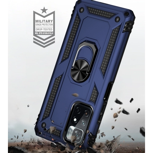 Xiaomi Redmi Note 11 5G Kılıf Silikon Zırhlı Standlı Yüzüklü Mıknatıslı Tank Kapak - Kırmızı