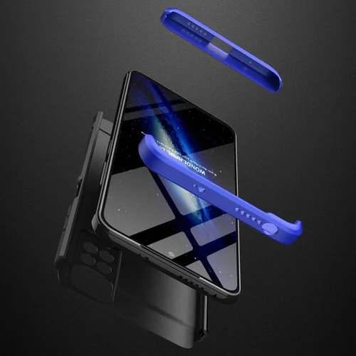 Xiaomi Redmi Note 11 Kılıf 3 Parçalı 360 Tam Korumalı Rubber AYS Kapak  - Mavi - Siyah