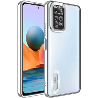 Xiaomi Redmi Note 11 Kılıf Kamera Lens Korumalı Şeffaf Renkli Logo Gösteren Parlak Kapak - Gümüş