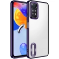 Xiaomi Redmi Note 11 Pro Kılıf Kamera Lens Korumalı Şeffaf Renkli Logo Gösteren Parlak Kapak - Koyu Mor