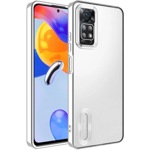 Xiaomi Redmi Note 11 Pro Kılıf Kamera Lens Korumalı Şeffaf Renkli Logo Gösteren Parlak Kapak - Gümüş