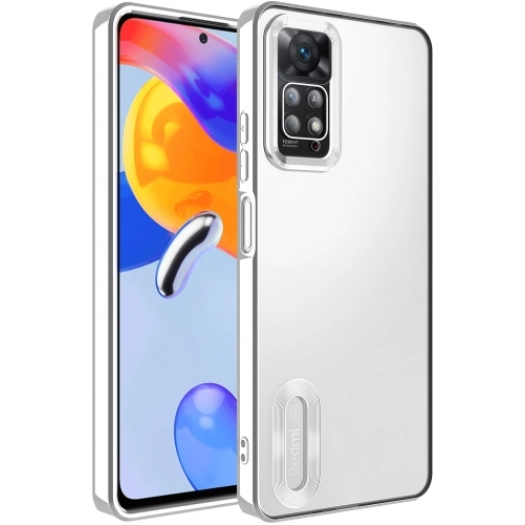 Xiaomi Redmi Note 11 Pro Kılıf Kamera Lens Korumalı Şeffaf Renkli Logo Gösteren Parlak Kapak - Gümüş