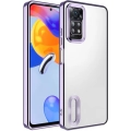 Xiaomi Redmi Note 11 Pro Kılıf Kamera Lens Korumalı Şeffaf Renkli Logo Gösteren Parlak Kapak - Lila