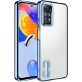 Xiaomi Redmi Note 11 Pro Kılıf Kamera Lens Korumalı Şeffaf Renkli Logo Gösteren Parlak Kapak - Mavi