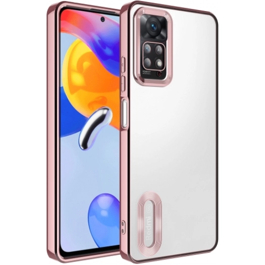 Xiaomi Redmi Note 11 Pro Kılıf Kamera Lens Korumalı Şeffaf Renkli Logo Gösteren Parlak Kapak - Rose Gold