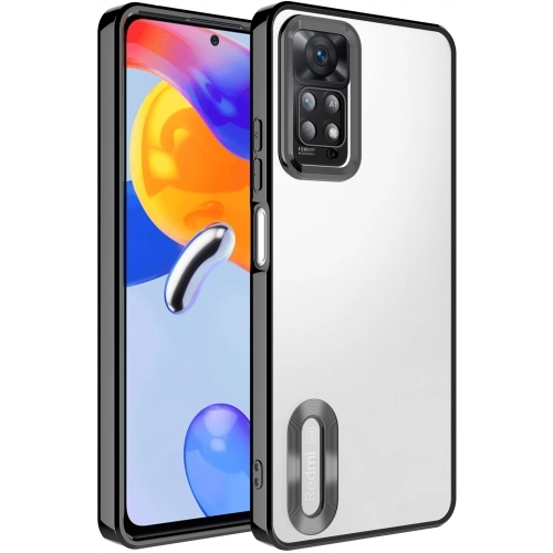Xiaomi Redmi Note 11 Pro Kılıf Kamera Lens Korumalı Şeffaf Renkli Logo Gösteren Parlak Kapak - Siyah