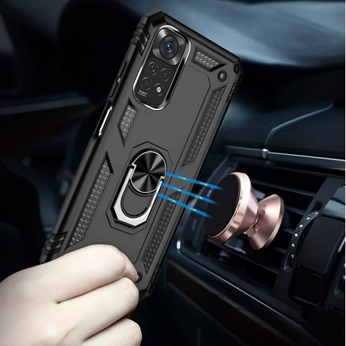 Xiaomi Redmi Note 11 Pro Kılıf Silikon Zırhlı Standlı Yüzüklü Mıknatıslı Tank Kapak - Lacivert