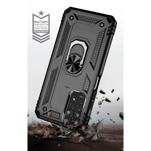 Xiaomi Redmi Note 11 Pro Kılıf Silikon Zırhlı Standlı Yüzüklü Mıknatıslı Tank Kapak - Rose Gold