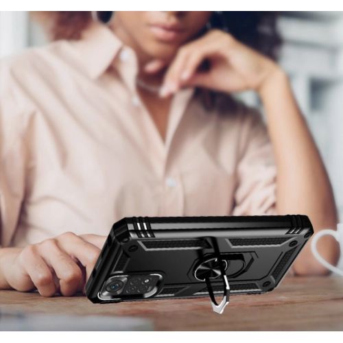 Xiaomi Redmi Note 11 Pro Kılıf Silikon Zırhlı Standlı Yüzüklü Mıknatıslı Tank Kapak - Siyah