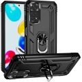 Xiaomi Redmi Note 11 Pro Kılıf Silikon Zırhlı Standlı Yüzüklü Mıknatıslı Tank Kapak - Siyah