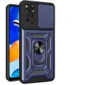 Xiaomi Redmi Note 11 Pro Kılıf Zırhlı Standlı Silikon Sürgülü Kamera Korumalı Tank Kapak - Mavi