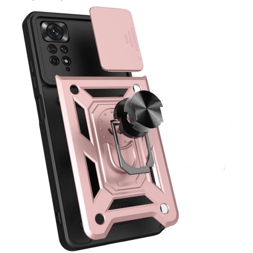 Xiaomi Redmi Note 11 Pro Kılıf Zırhlı Standlı Silikon Sürgülü Kamera Korumalı Tank Kapak - Mavi