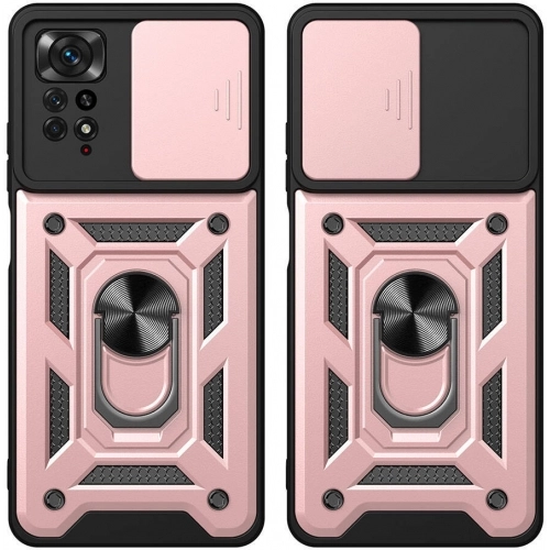 Xiaomi Redmi Note 11 Pro Kılıf Zırhlı Standlı Silikon Sürgülü Kamera Korumalı Tank Kapak - Mavi