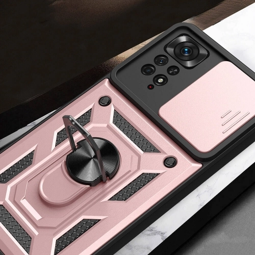 Xiaomi Redmi Note 11 Pro Kılıf Zırhlı Standlı Silikon Sürgülü Kamera Korumalı Tank Kapak - Mavi