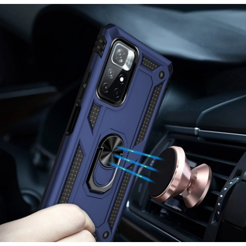 Xiaomi Redmi Note 11 Pro Plus Kılıf Silikon Zırhlı Standlı Yüzüklü Mıknatıslı Tank Kapak - Lacivert