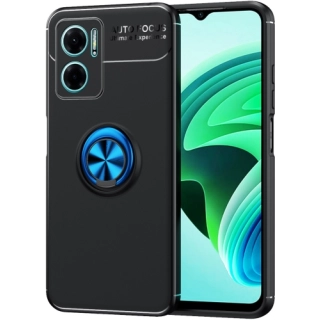 Xiaomi Redmi Note 11E Kılıf Renkli Silikon Yüzüklü Standlı Auto Focus Ravel Kapak - Mavi - Siyah