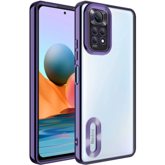 Xiaomi Redmi Note 11s Kılıf Kamera Lens Korumalı Şeffaf Renkli Logo Gösteren Parlak Kapak - Koyu Mor