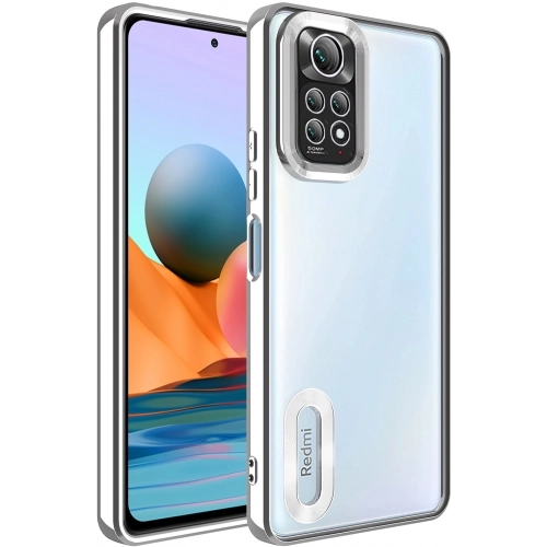 Xiaomi Redmi Note 11s Kılıf Kamera Lens Korumalı Şeffaf Renkli Logo Gösteren Parlak Kapak - Gümüş