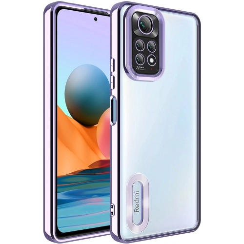 Xiaomi Redmi Note 11s Kılıf Kamera Lens Korumalı Şeffaf Renkli Logo Gösteren Parlak Kapak - Lila