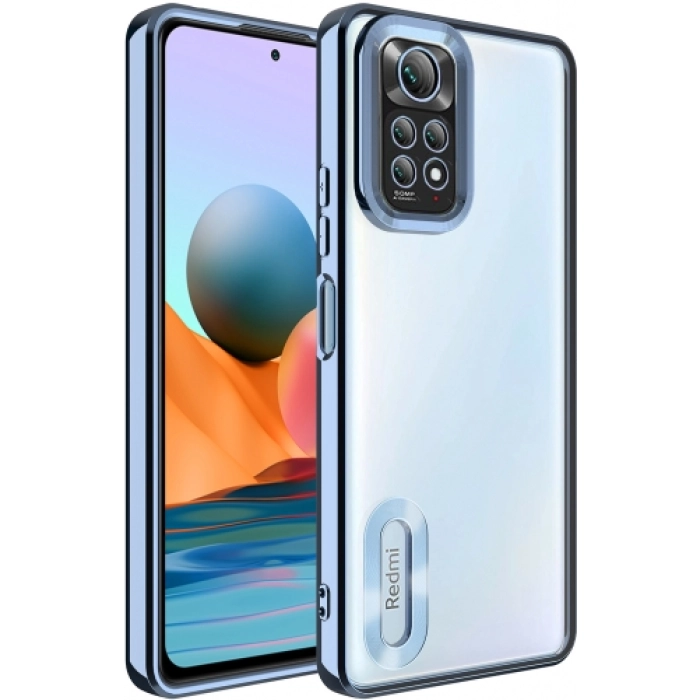 Xiaomi Redmi Note 11s Kılıf Kamera Lens Korumalı Şeffaf Renkli Logo Gösteren Parlak Kapak - Mavi