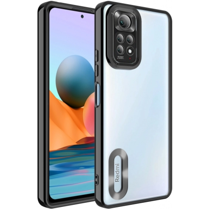 Xiaomi Redmi Note 11s Kılıf Kamera Lens Korumalı Şeffaf Renkli Logo Gösteren Parlak Kapak - Siyah