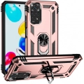 Xiaomi Redmi Note 11s Kılıf Silikon Zırhlı Standlı Yüzüklü Mıknatıslı Tank Kapak - Rose Gold