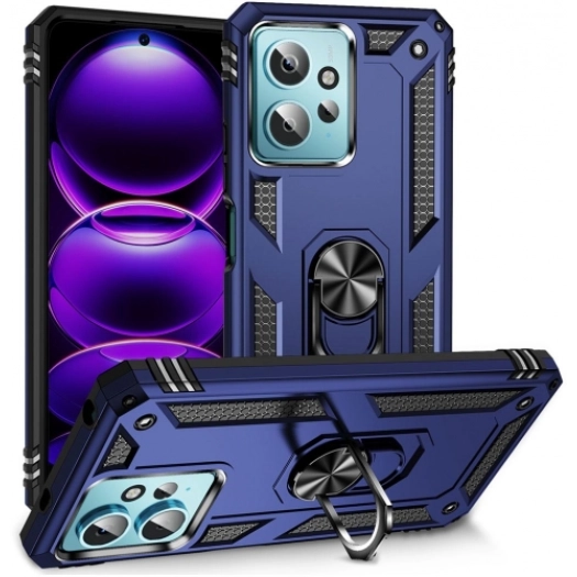 Xiaomi Redmi Note 12 4G Kılıf Silikon Zırhlı Standlı Yüzüklü Mıknatıslı Tank Kapak - Lacivert