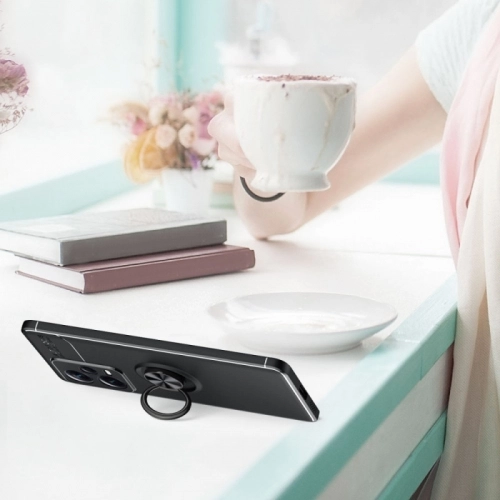 Xiaomi Redmi Note 12 Kılıf Renkli Silikon Yüzüklü Standlı Auto Focus Ravel Kapak - Mavi - Siyah