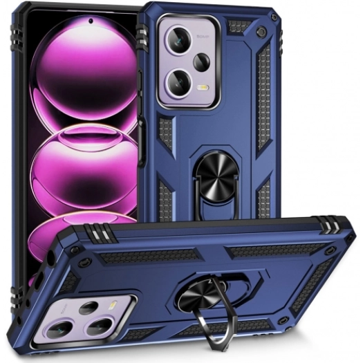 Xiaomi Redmi Note 12 Kılıf Silikon Zırhlı Standlı Yüzüklü Mıknatıslı Tank Kapak - Lacivert