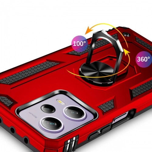 Xiaomi Redmi Note 12 Kılıf Silikon Zırhlı Standlı Yüzüklü Mıknatıslı Tank Kapak - Siyah