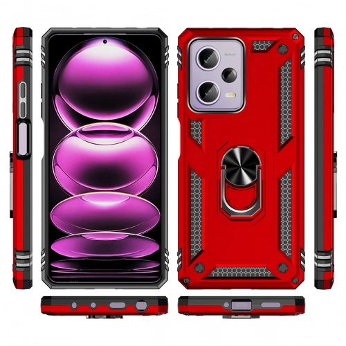 Xiaomi Redmi Note 12 Kılıf Silikon Zırhlı Standlı Yüzüklü Mıknatıslı Tank Kapak - Siyah