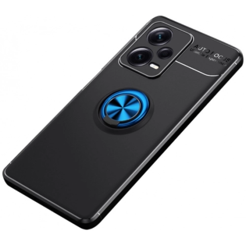 Xiaomi Redmi Note 12 Pro Kılıf Renkli Silikon Yüzüklü Standlı Auto Focus Ravel Kapak - Mavi - Siyah