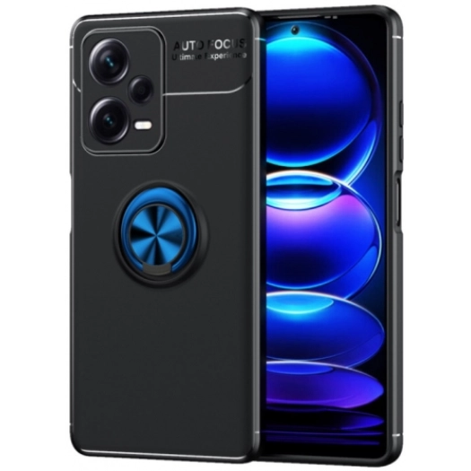 Xiaomi Redmi Note 12 Pro Kılıf Renkli Silikon Yüzüklü Standlı Auto Focus Ravel Kapak - Mavi - Siyah