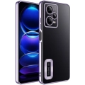 Xiaomi Redmi Note 12 Pro Kılıf Kamera Lens Korumalı Şeffaf Renkli Logo Gösteren Parlak Kapak - Lila