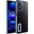 Xiaomi Redmi Note 12 Pro Kılıf Kamera Lens Korumalı Şeffaf Renkli Logo Gösteren Parlak Kapak - Mavi