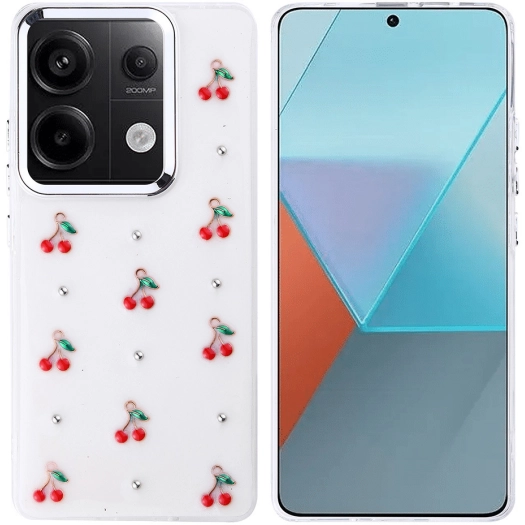 Xiaomi Redmi Note 13 Pro 4G Kılıf Airbag Tasarımlı Simli Şeffaf Zore Kutup Kapak - Kiraz