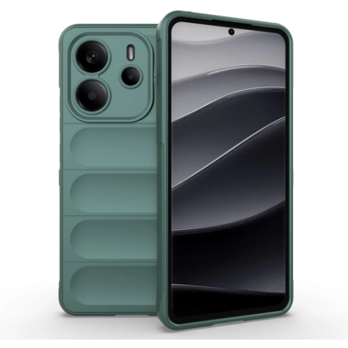 Xiaomi Redmi Note 14 4G Kılıf Esnek TPU Oyuklu Arka Yüzey Tasarımlı Zore Etnik Silikon Kapak - Koyu Yeşil