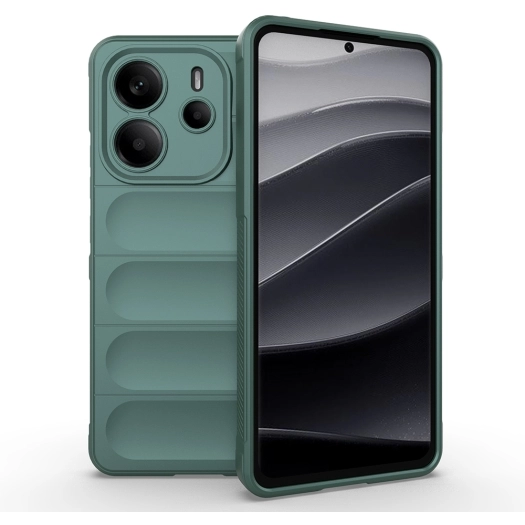 Xiaomi Redmi Note 14 4G Kılıf Esnek TPU Oyuklu Arka Yüzey Tasarımlı Zore Etnik Silikon Kapak - Koyu Yeşil