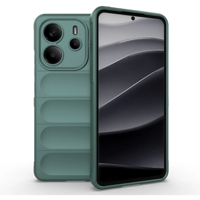 Xiaomi Redmi Note 14 4G Kılıf Esnek TPU Oyuklu Arka Yüzey Tasarımlı Zore Etnik Silikon Kapak - Koyu Yeşil