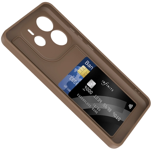 Xiaomi Redmi Note 14 4G Kılıf İçi Kadife Dokulu Kartlık Hazneli Mat Vitra Silikon Kapak - Kahverengi