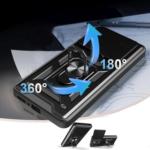 Xiaomi Redmi Note 14 4G Kılıf Zırhlı Standlı Silikon Sürgülü Kamera Korumalı Tank Kapak - Mavi