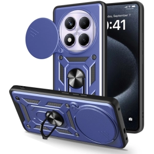 Xiaomi Redmi Note 14 Pro 4g Kılıf Zırhlı Standlı Silikon Sürgülü Kamera Korumalı Tank Kapak - Mavi