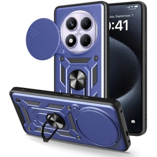 Xiaomi Redmi Note 14 Pro 4g Kılıf Zırhlı Standlı Silikon Sürgülü Kamera Korumalı Tank Kapak - Mavi