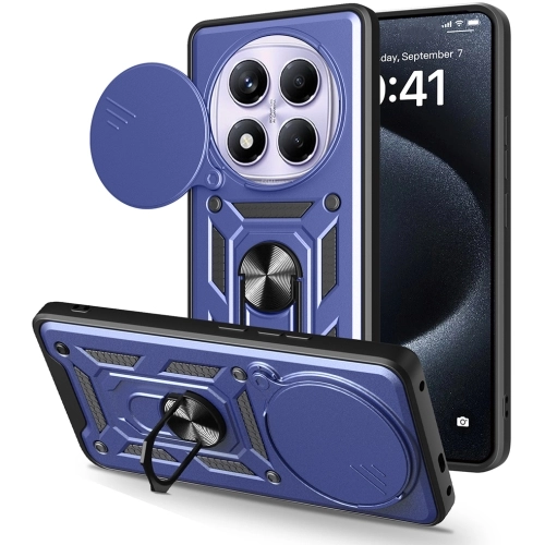 Xiaomi Redmi Note 14 Pro 4g Kılıf Zırhlı Standlı Silikon Sürgülü Kamera Korumalı Tank Kapak - Mavi