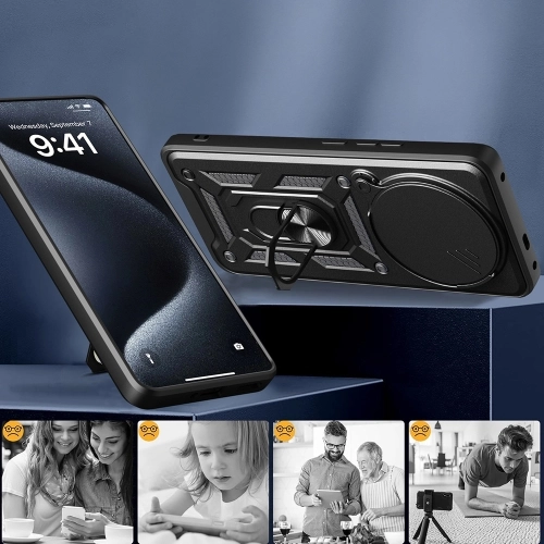 Xiaomi Redmi Note 14 Pro 4g Kılıf Zırhlı Standlı Silikon Sürgülü Kamera Korumalı Tank Kapak - Mavi