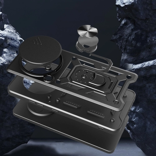 Xiaomi Redmi Note 14 Pro 4g Kılıf Zırhlı Standlı Silikon Sürgülü Kamera Korumalı Tank Kapak - Siyah