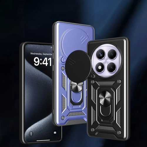 Xiaomi Redmi Note 14 Pro 4g Kılıf Zırhlı Standlı Silikon Sürgülü Kamera Korumalı Tank Kapak - Siyah