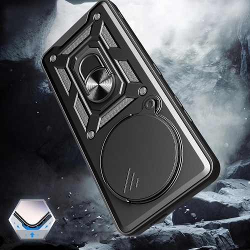 Xiaomi Redmi Note 14 Pro 4g Kılıf Zırhlı Standlı Silikon Sürgülü Kamera Korumalı Tank Kapak - Siyah